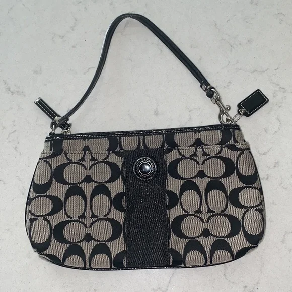 Coach Lg wristlet black & tan signature logo or small purse bag - Picture 9 of 12